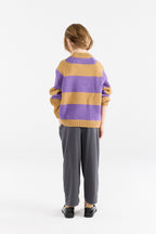 Purple and beige striped boxfish sweater
