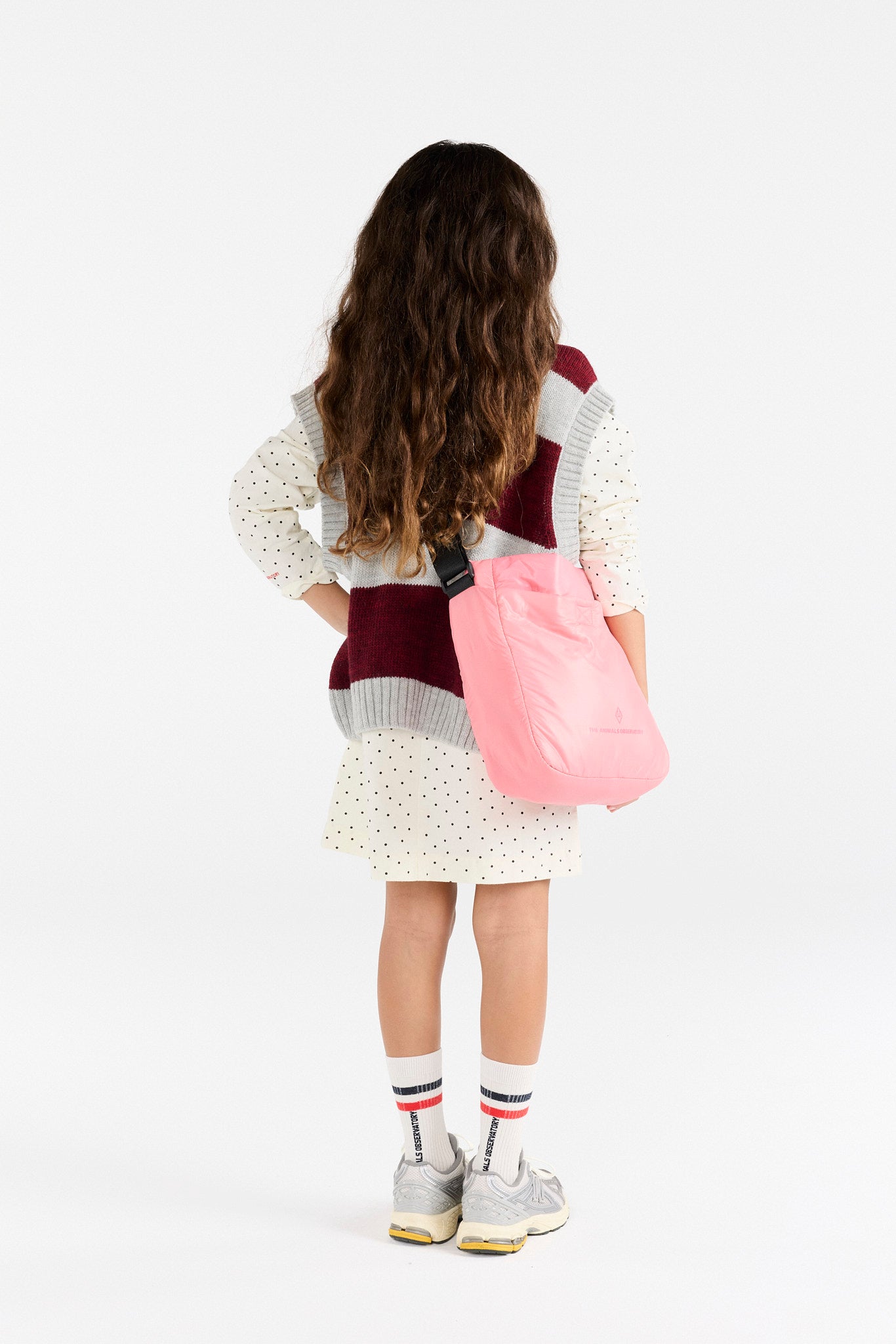 Blobfish sleeveless vest in burgundy and gray stripes