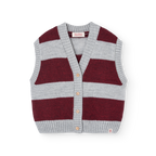 Blobfish sleeveless vest in burgundy and gray stripes