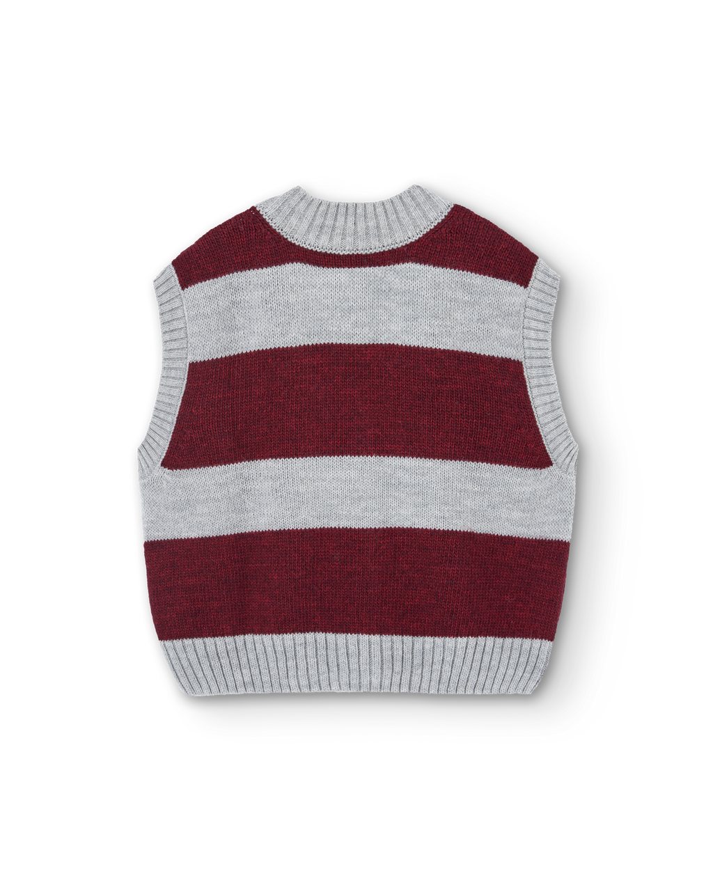 Blobfish sleeveless vest in burgundy and gray stripes