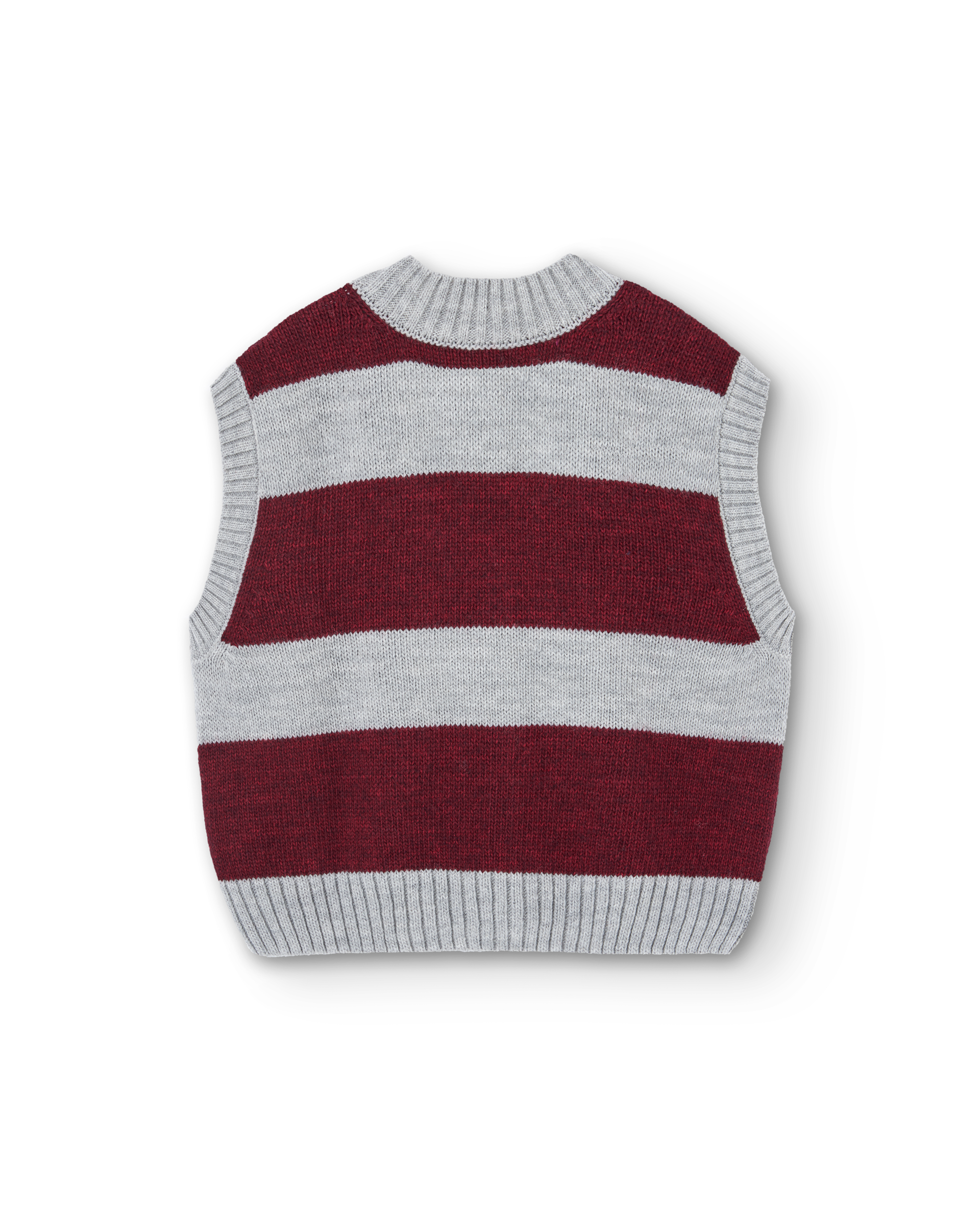 Blobfish sleeveless vest in burgundy and gray stripes