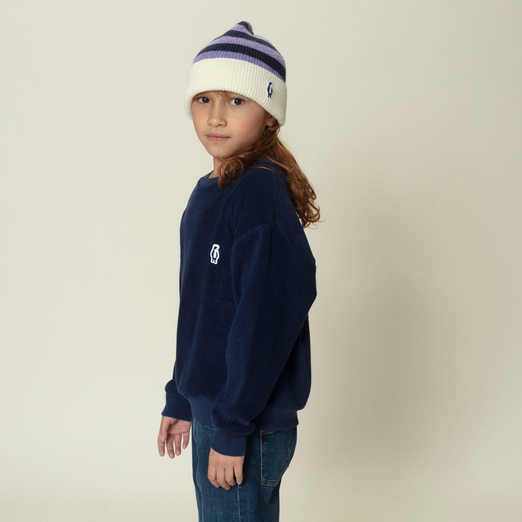 Quirky Snail beanie navy blue stripes