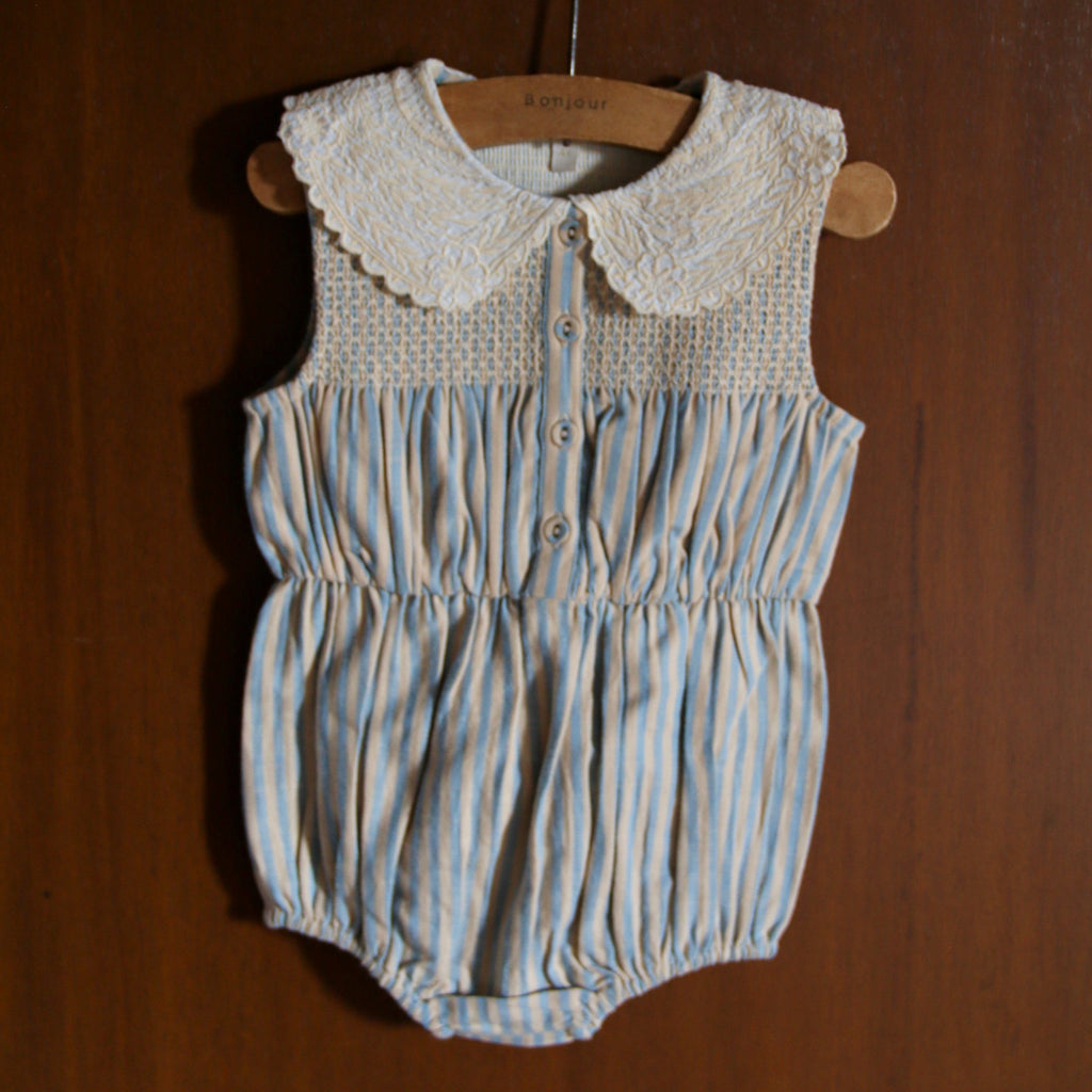 Blue striped baby romper