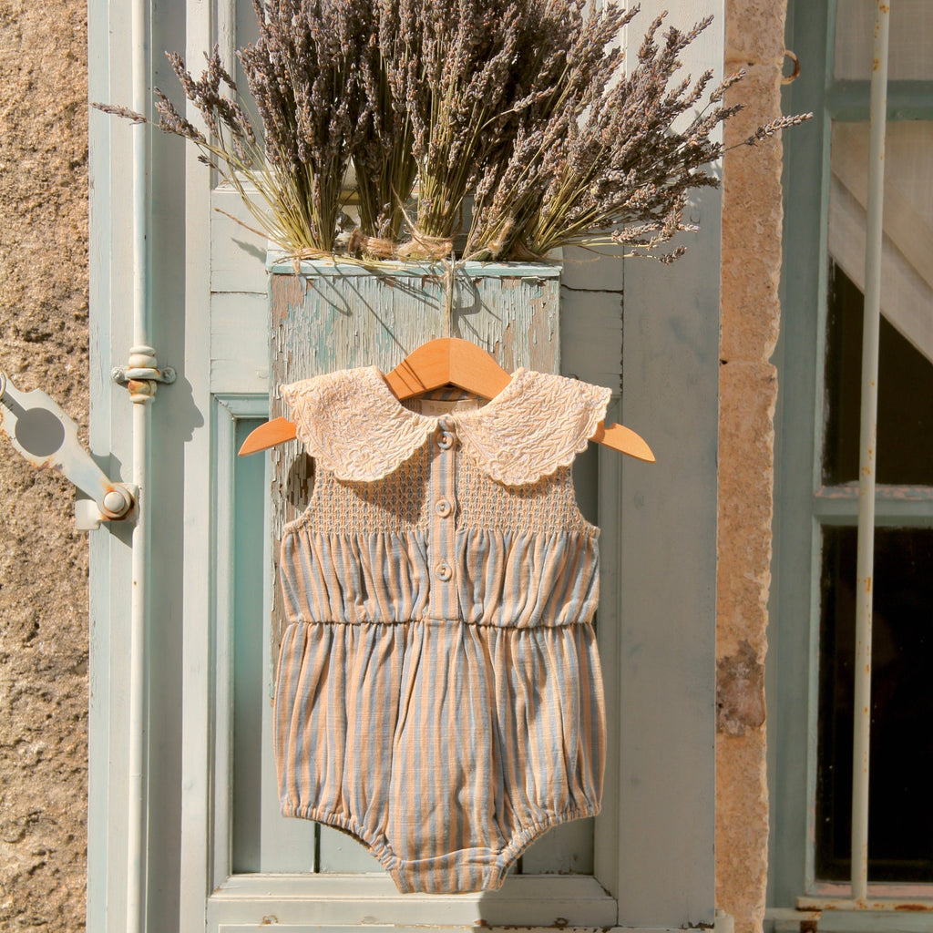 Blue striped baby romper