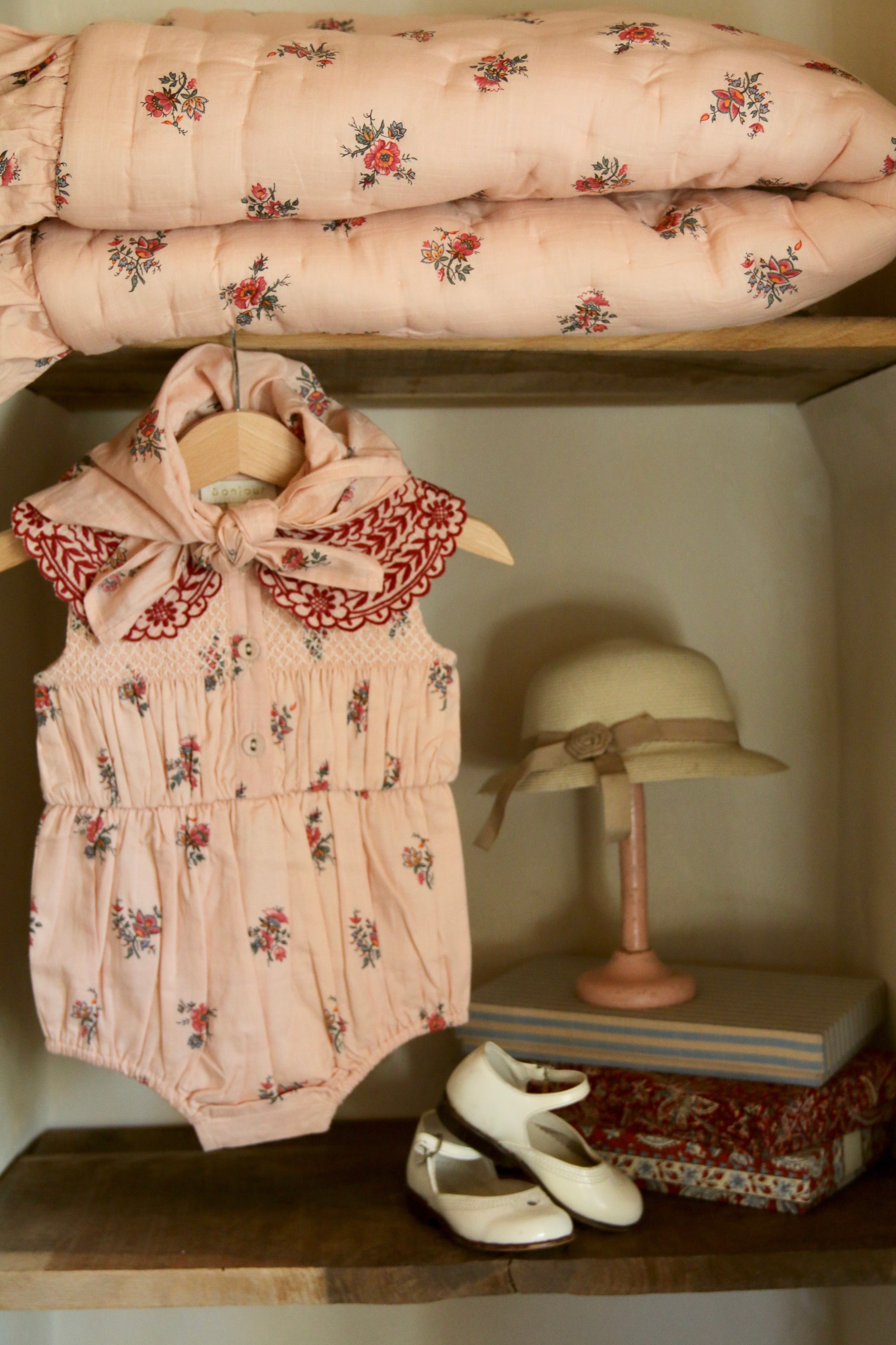 Romper with Scarf Pink Garden Flowers