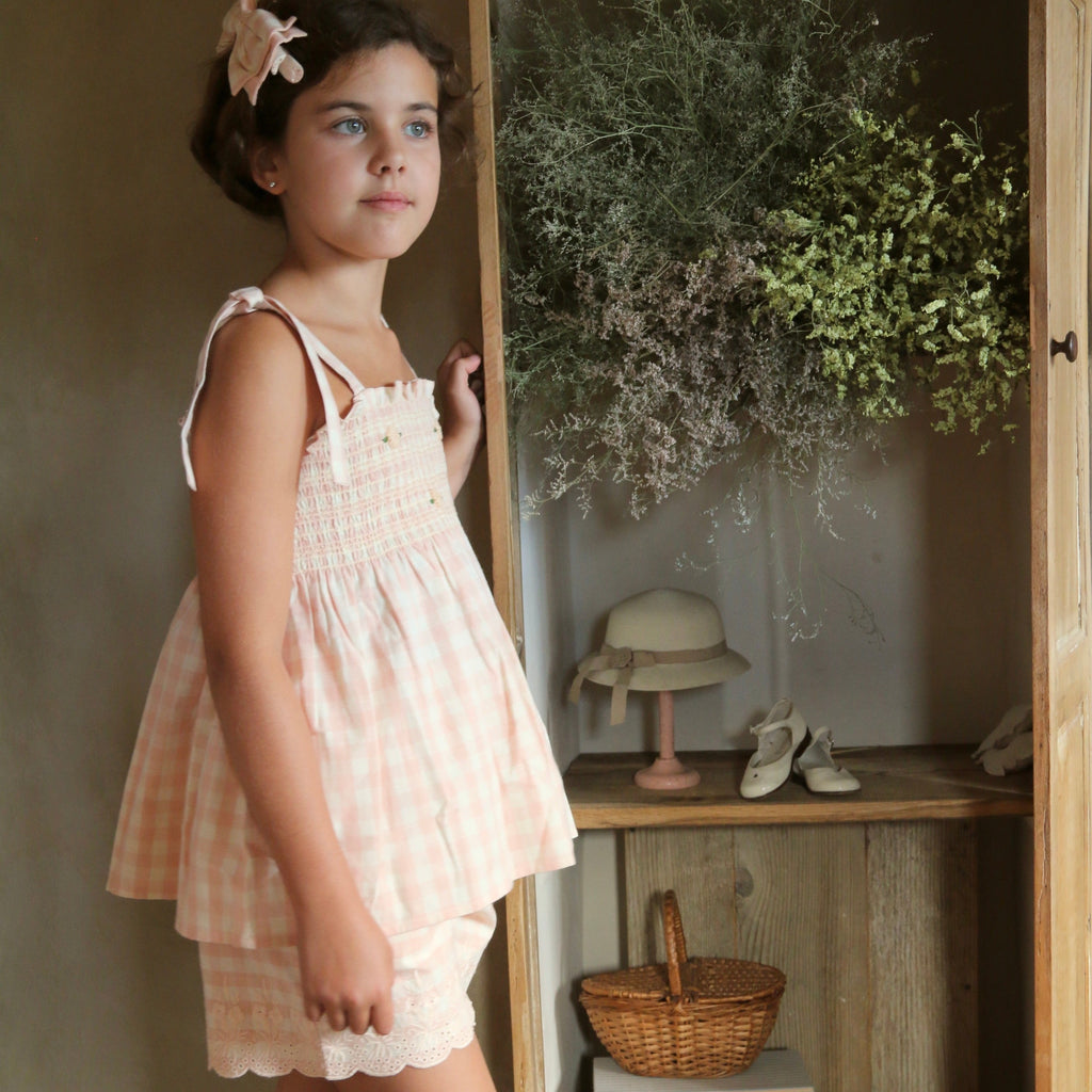 Embroidered short and top set Rose Gingham