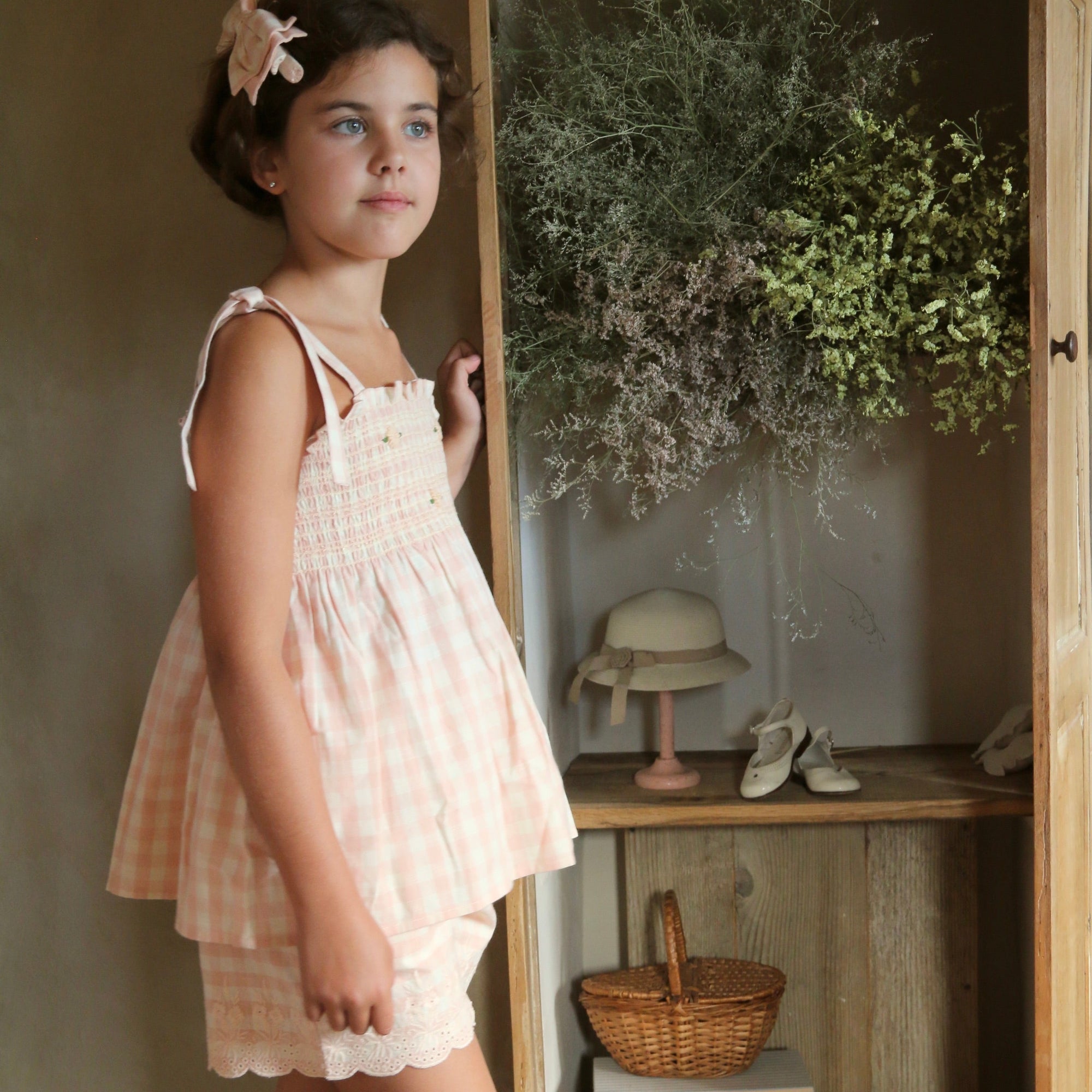 Embroidered short and top set Rose Gingham