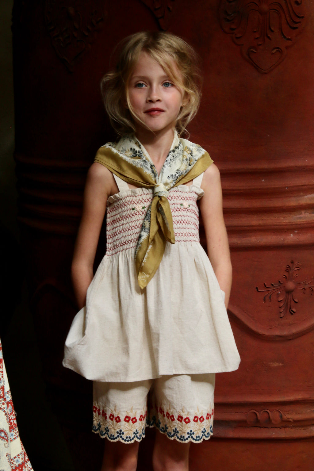 Embroidered Natural Cotton Shorts & Top Set