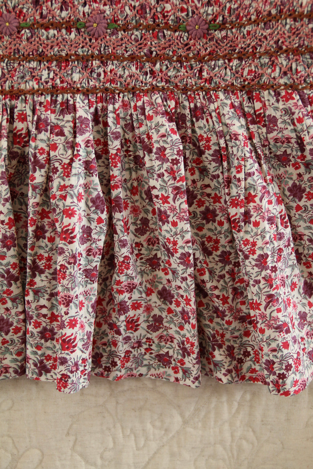Blouse à smocks et col brodé - flowers field print
