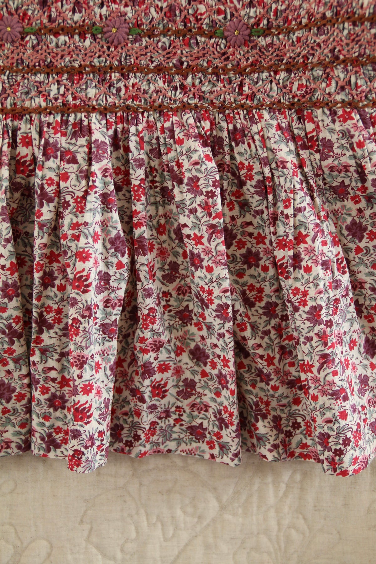 Blouse à smocks et col brodé - flowers field print