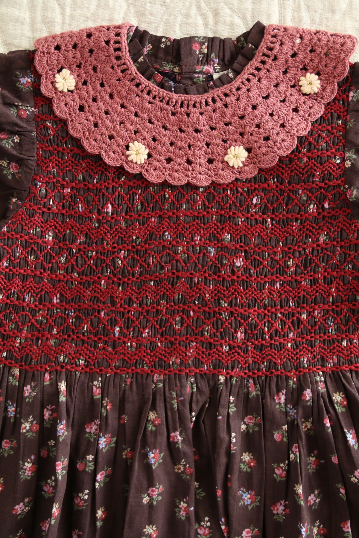 Robe à smocks Little bouquet print