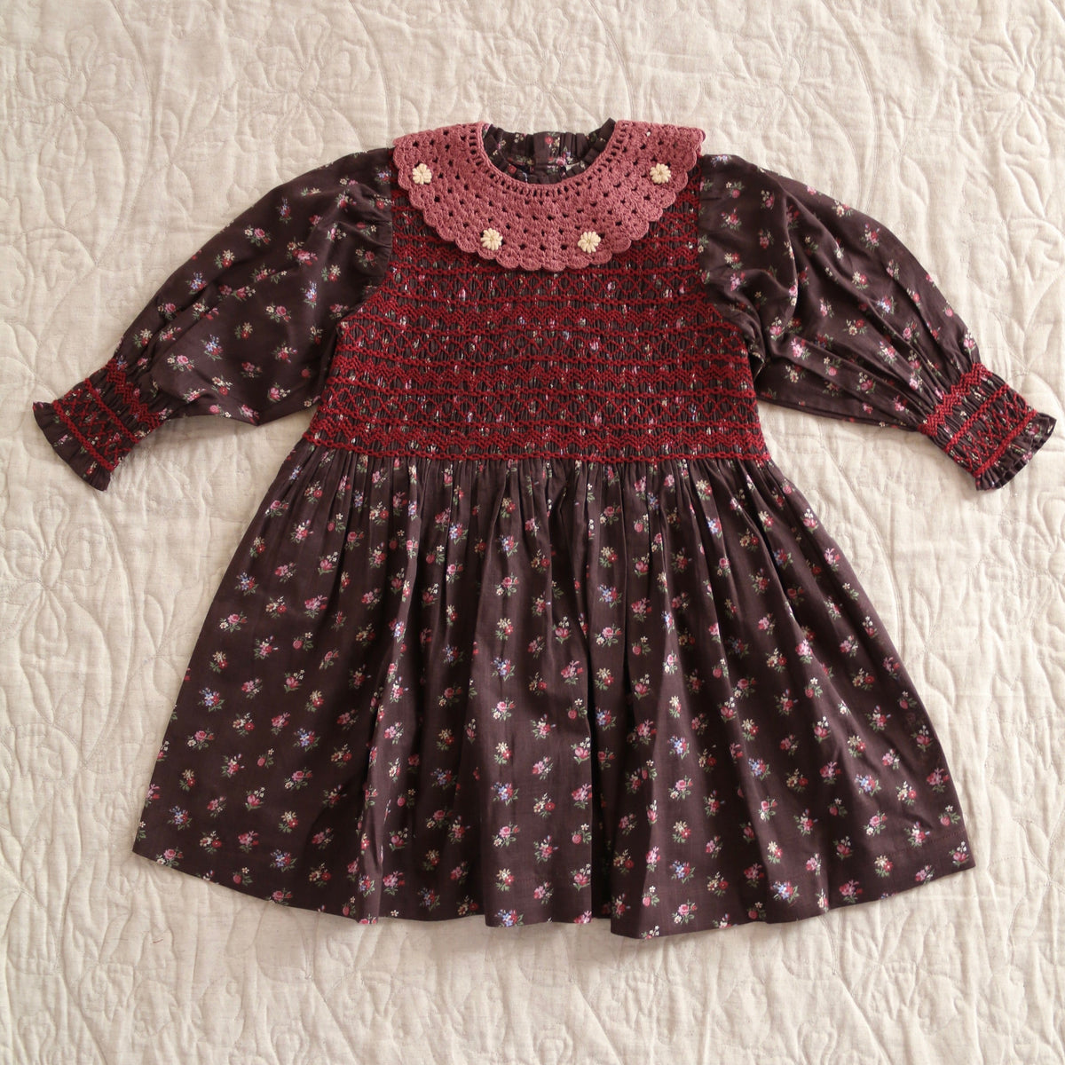 Robe à smocks Little bouquet print