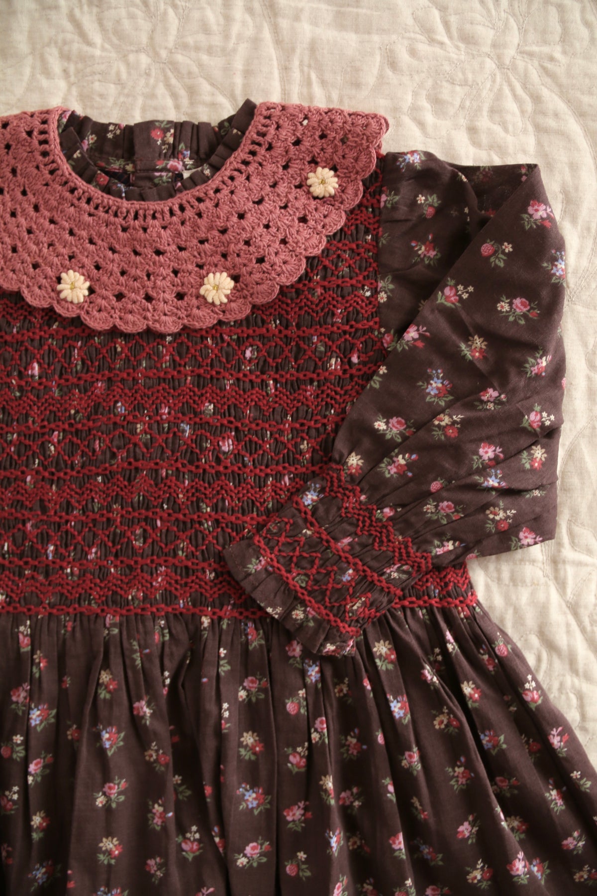 Robe à smocks Little bouquet print