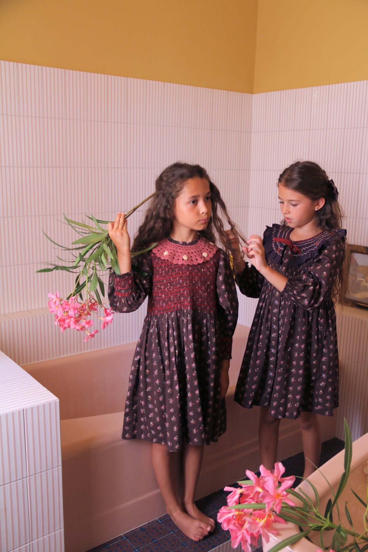Robe à smocks Little bouquet print