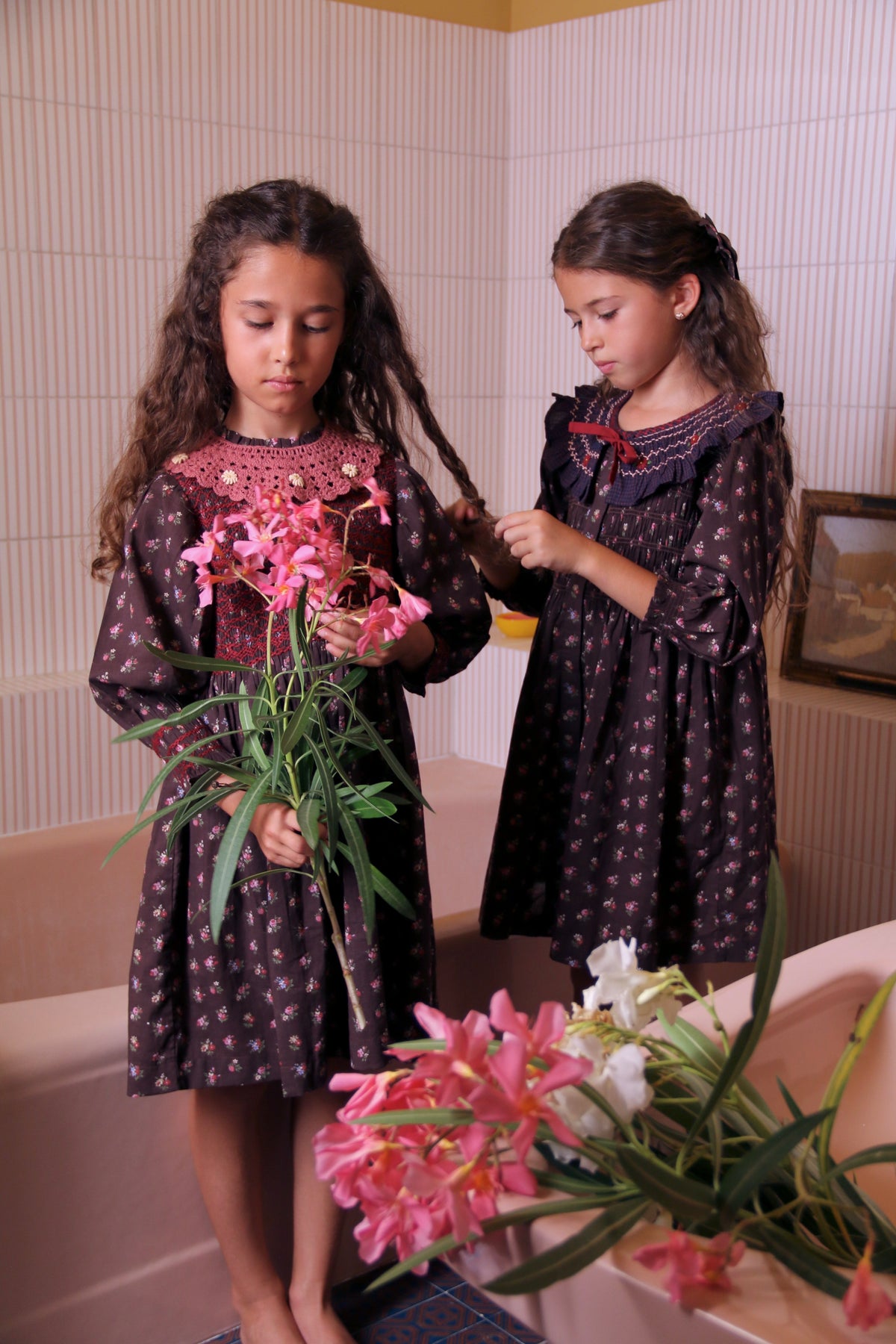 Robe à smocks Little bouquet print