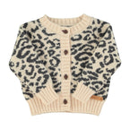 Knitted baby cardigan - Light pink with black animal print