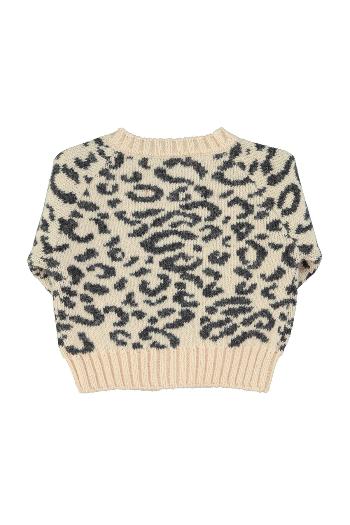 Knitted baby cardigan - Light pink with black animal print