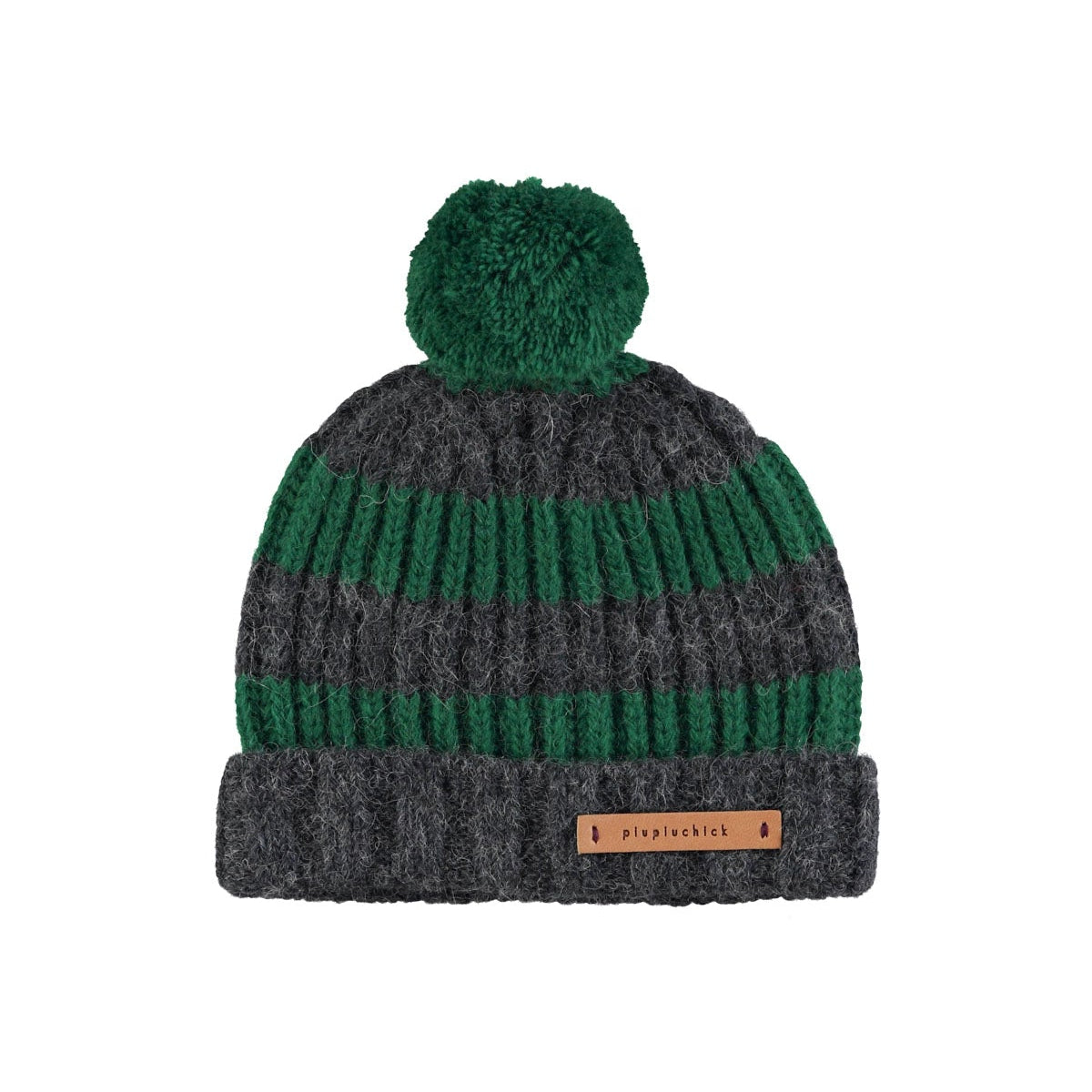 Knitted Hat with Pom-Pom – Bordeaux & Ecru Stripes 