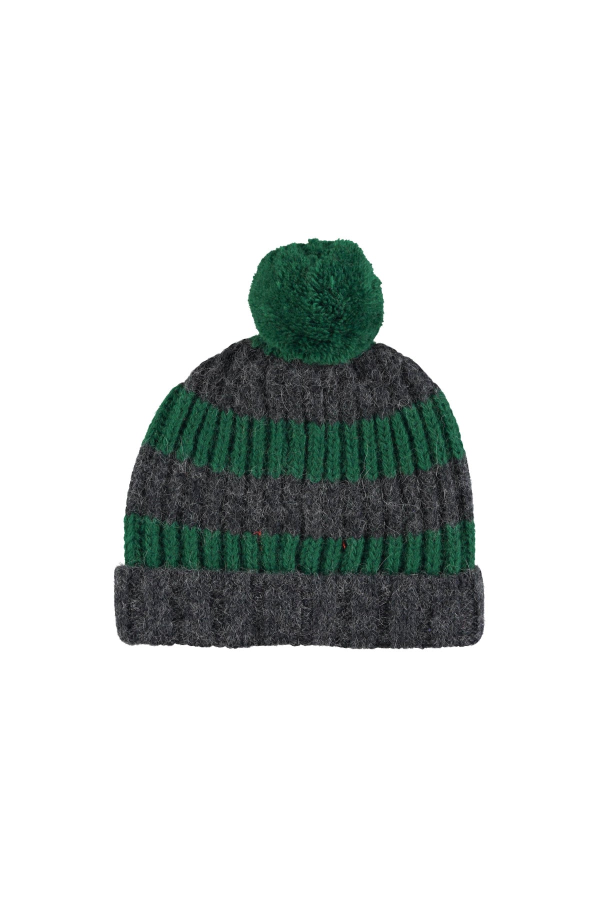 Knitted Hat with Pom-Pom – Bordeaux & Ecru Stripes 
