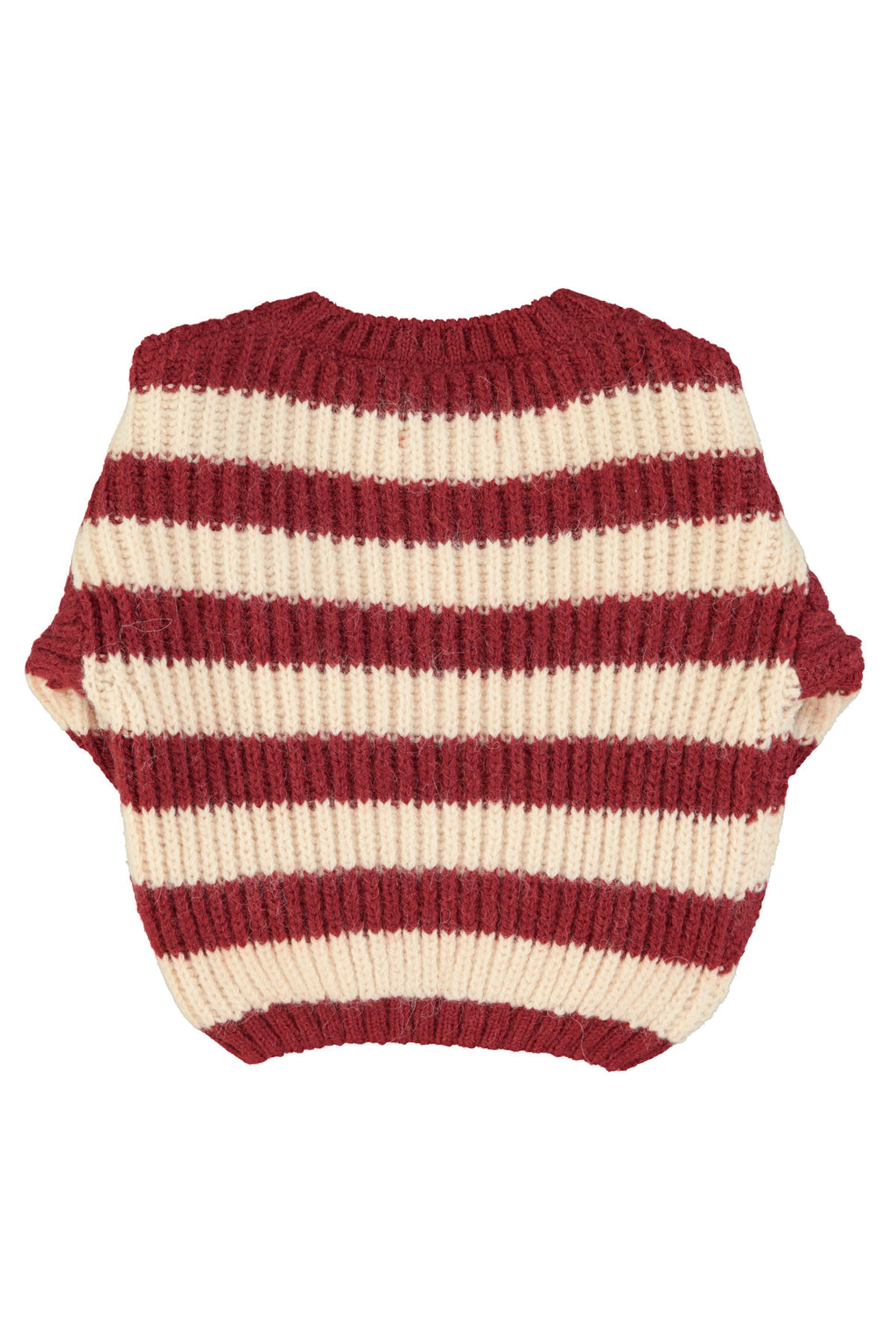 Pull tricoté à rayures bordeaux et rose clair