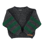 Pull tricoté à rayures gris et vert
