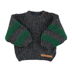 Baby knitted sweater with gray and green stripes