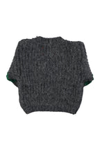 Baby knitted sweater with gray and green stripes
