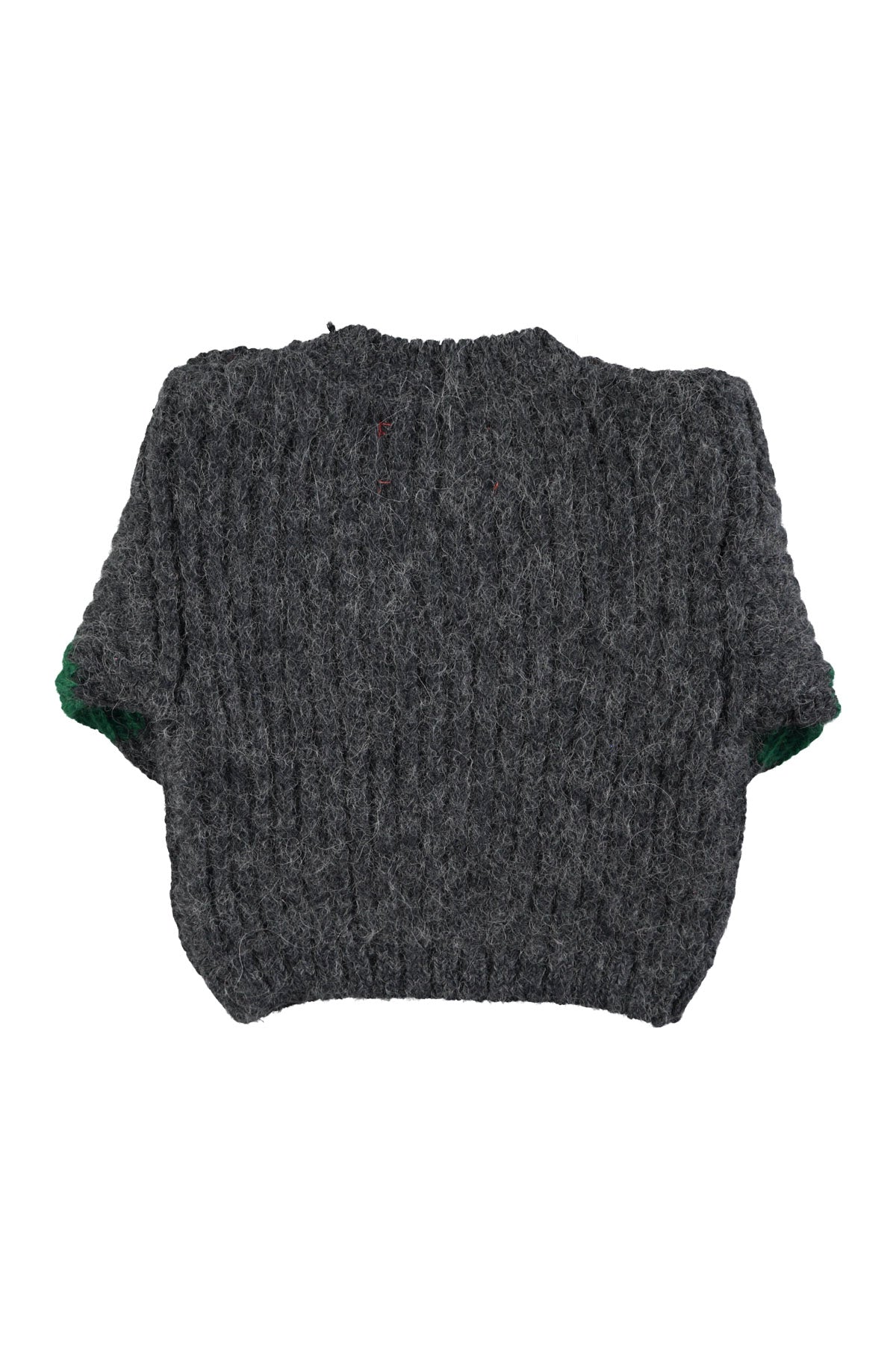Baby knitted sweater with gray and green stripes