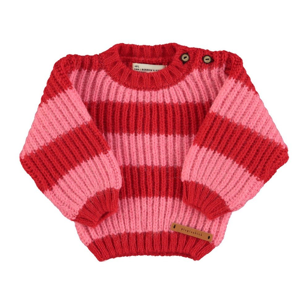 Pull tricote raye rouge et rose bebe Little Dudes