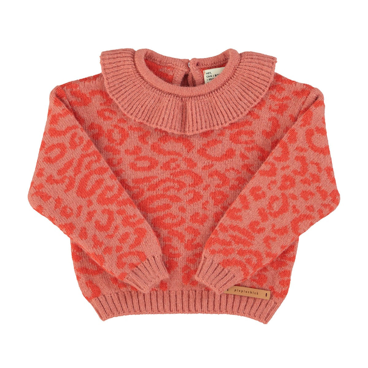 Knitted sweater with flying neck - animal print pink