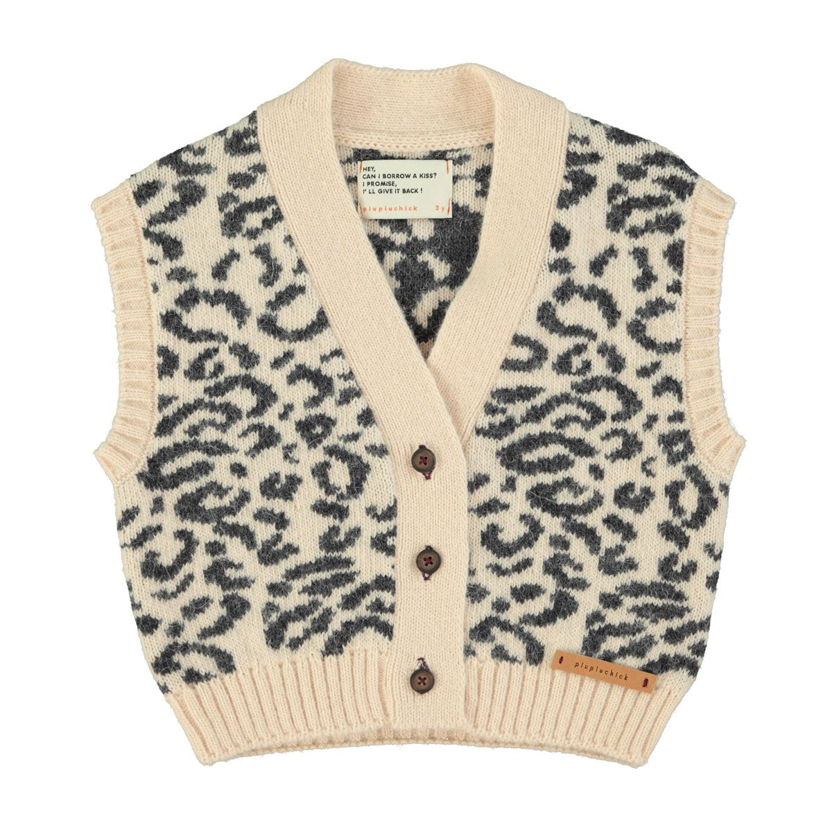 Light pink knitted vest with black animal print