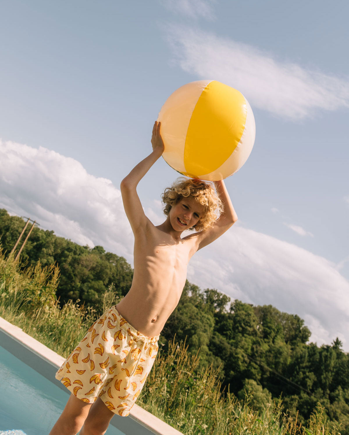 Sun Poplin Swim Shorts with Banana Pattern