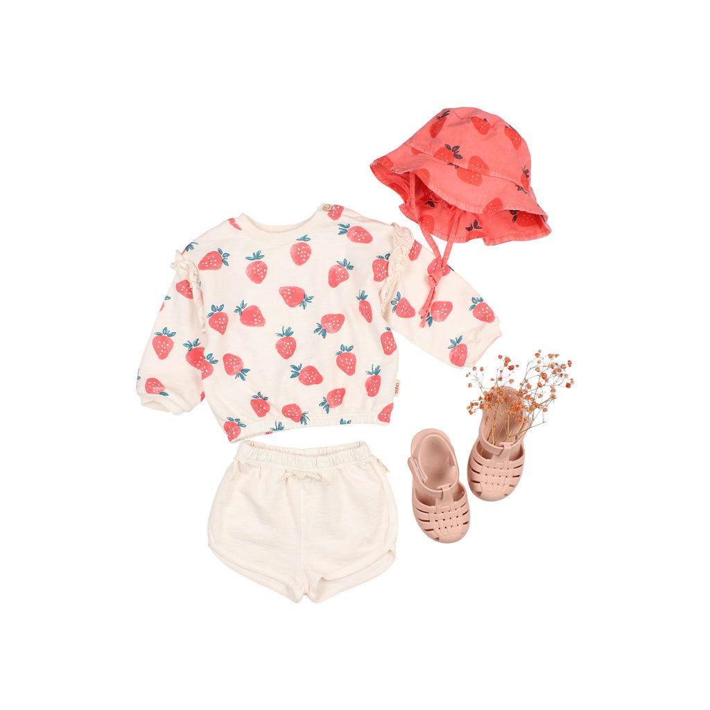 Soft Coral Baby Bucket Hat with Strawberry Pattern