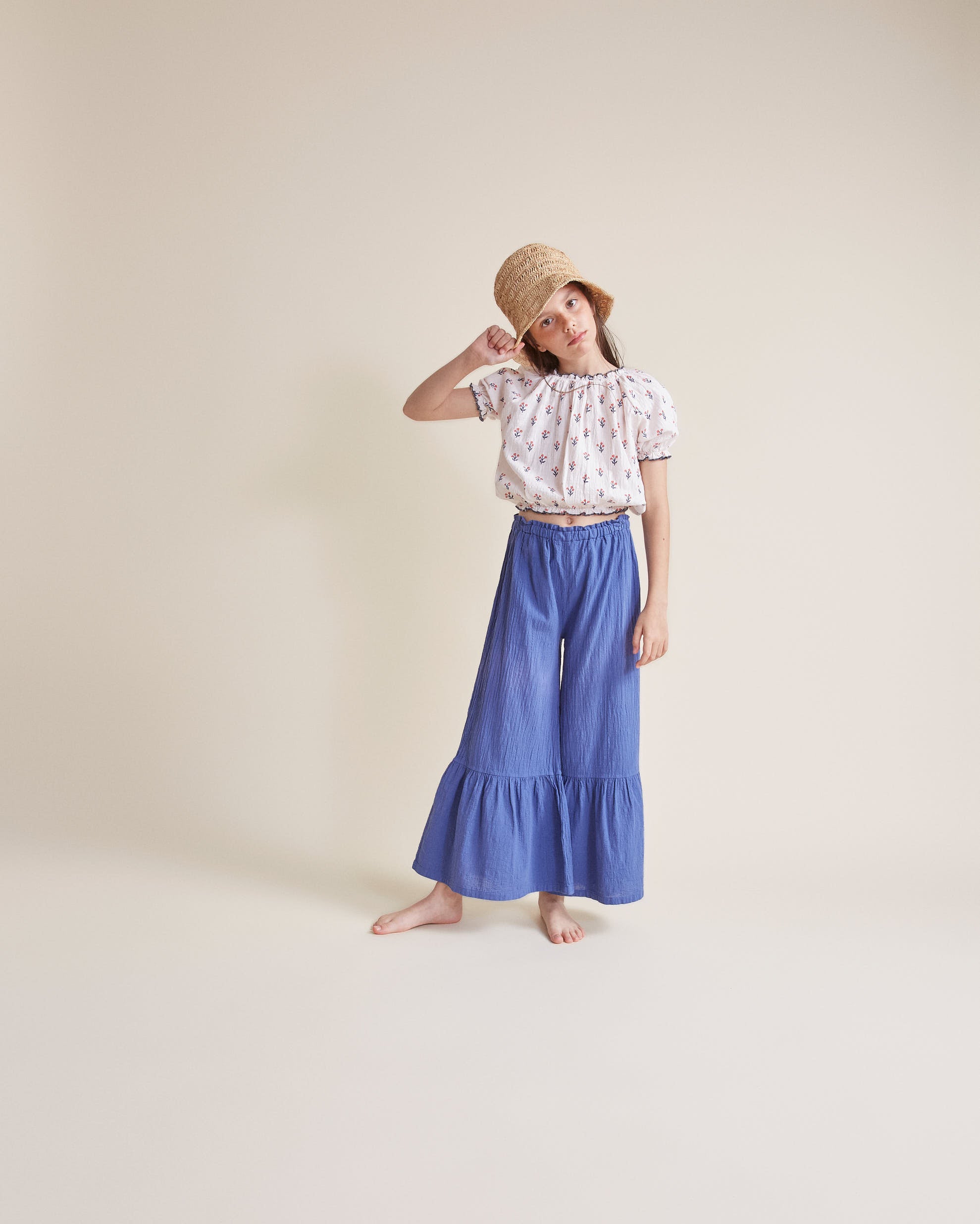 Short sleeve blouse Ivory printed flowers