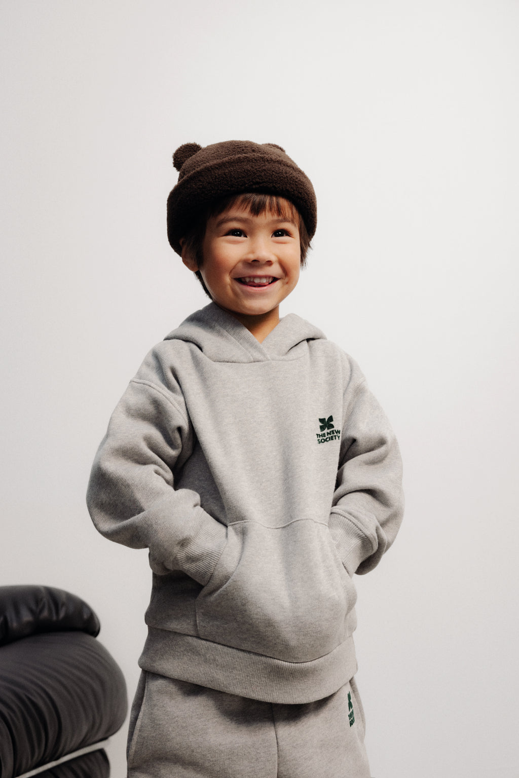 Sweat à Capuche TNS Logo Gris Chiné The New Society pour enfant – vue 2
