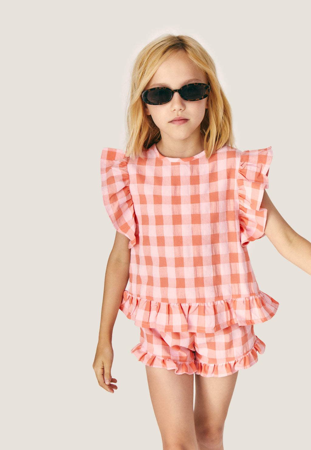 Short Colette à Carreaux Rose/Corail
