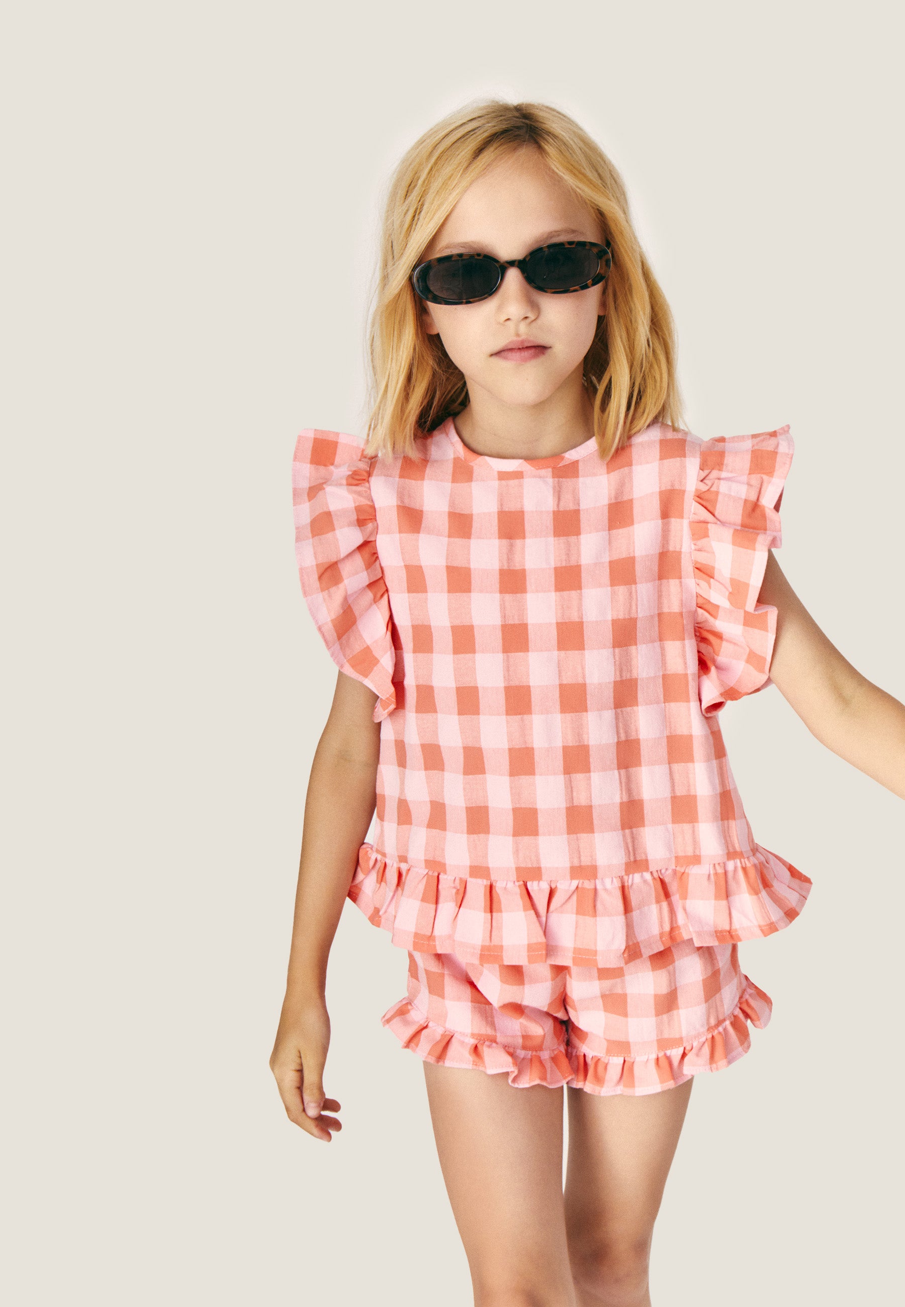 Short Colette à Carreaux Rose/Corail