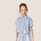 Chemise Sia en Popeline Écru/Bleu