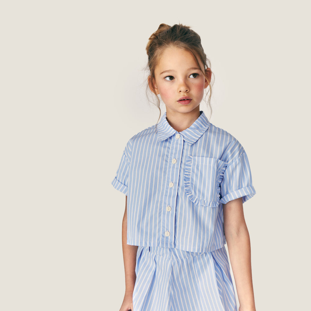 Chemise Sia en Popeline Écru/Bleu