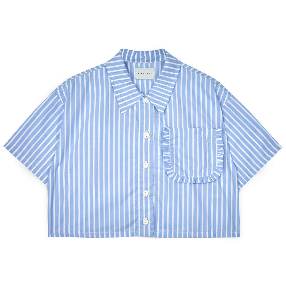 Chemise Sia en Popeline Écru/Bleu