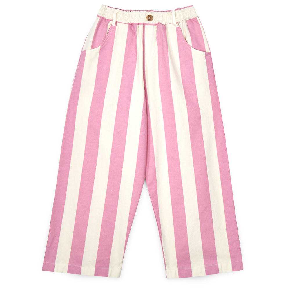 Pantalon Claude Rayures Écru/Rose