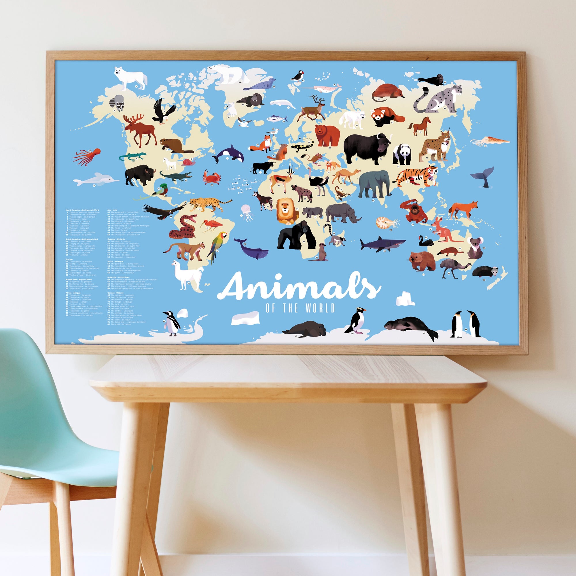 Educational poster + 67 stickers animals of the world