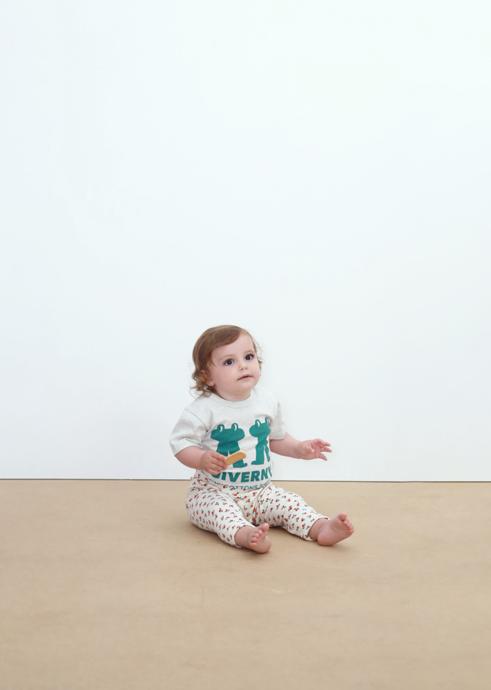 Pantalon Bébé en Maille Côtelée à Petites Roses