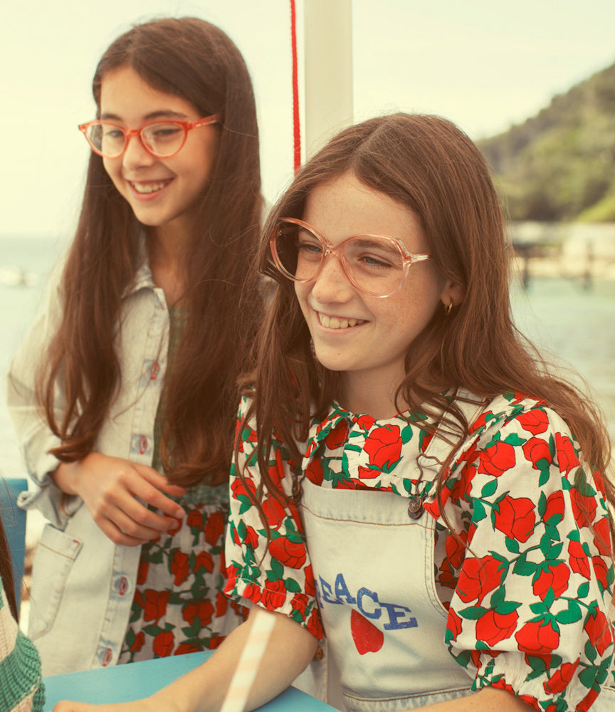 Blouse with Sailor collar Ecru with Red Roses Print