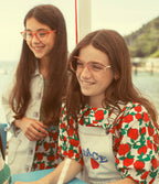 Blouse with Sailor collar Ecru with Red Roses Print