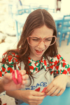 Blouse with Sailor collar Ecru with Red Roses Print