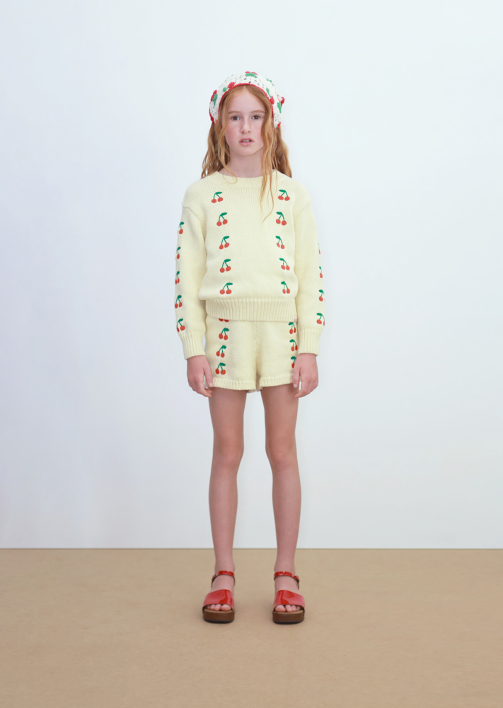 Pull Jaune à Motif Mini Cerises