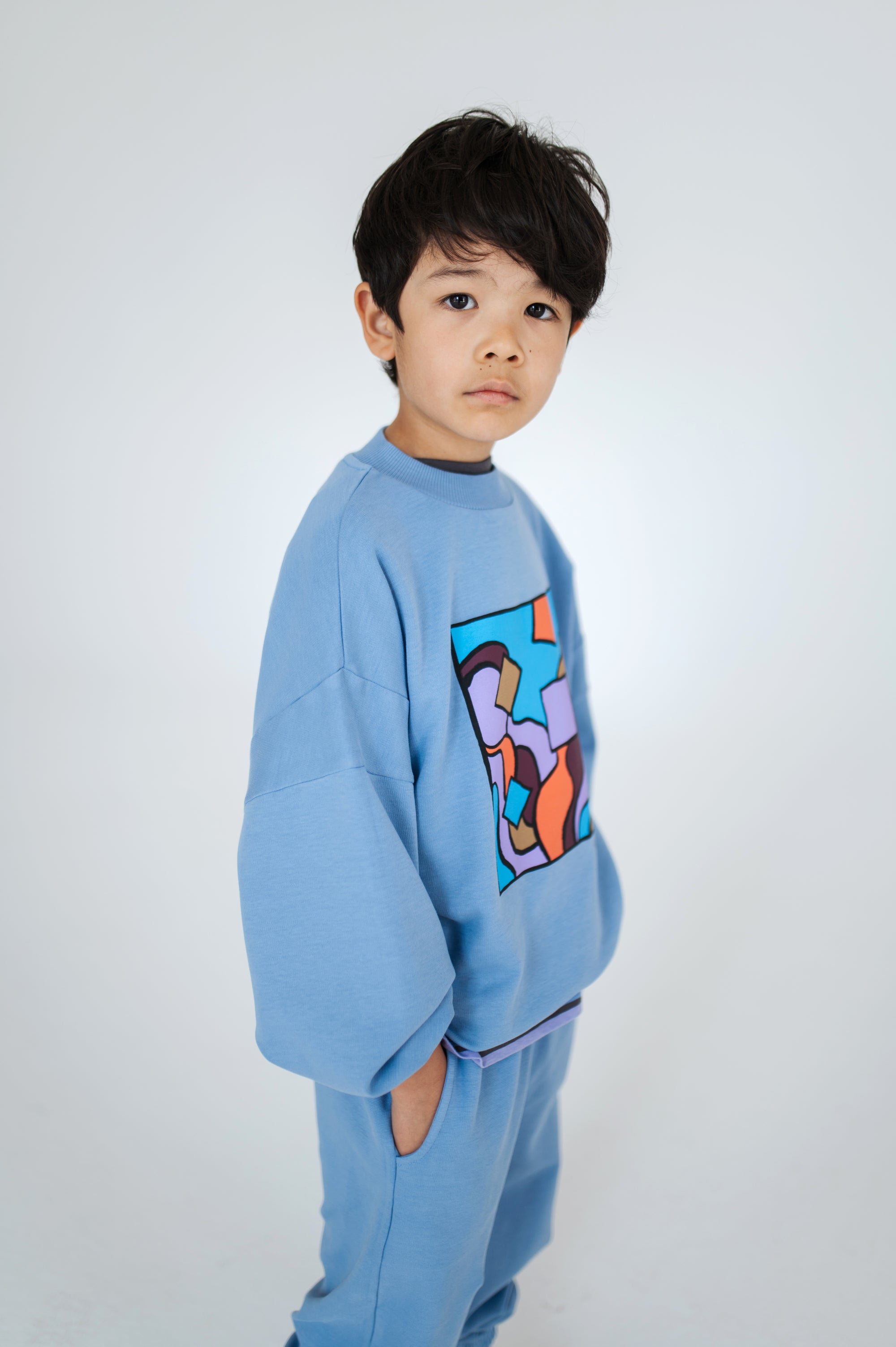 Blue artistic print sweatshirt
