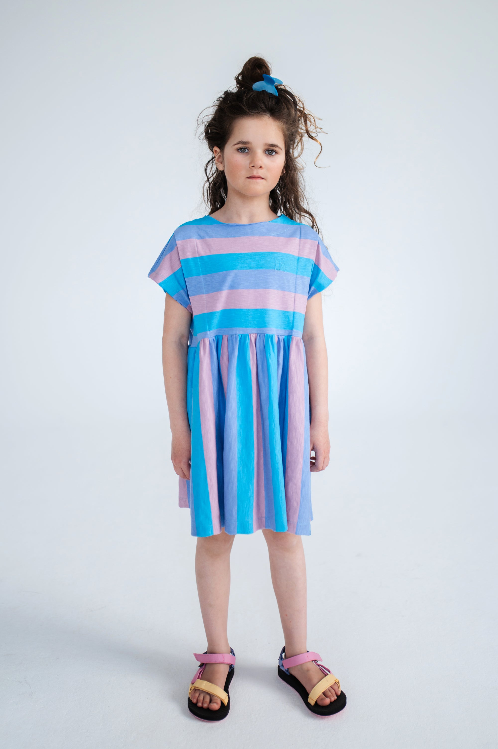 Blue and striped pink dress