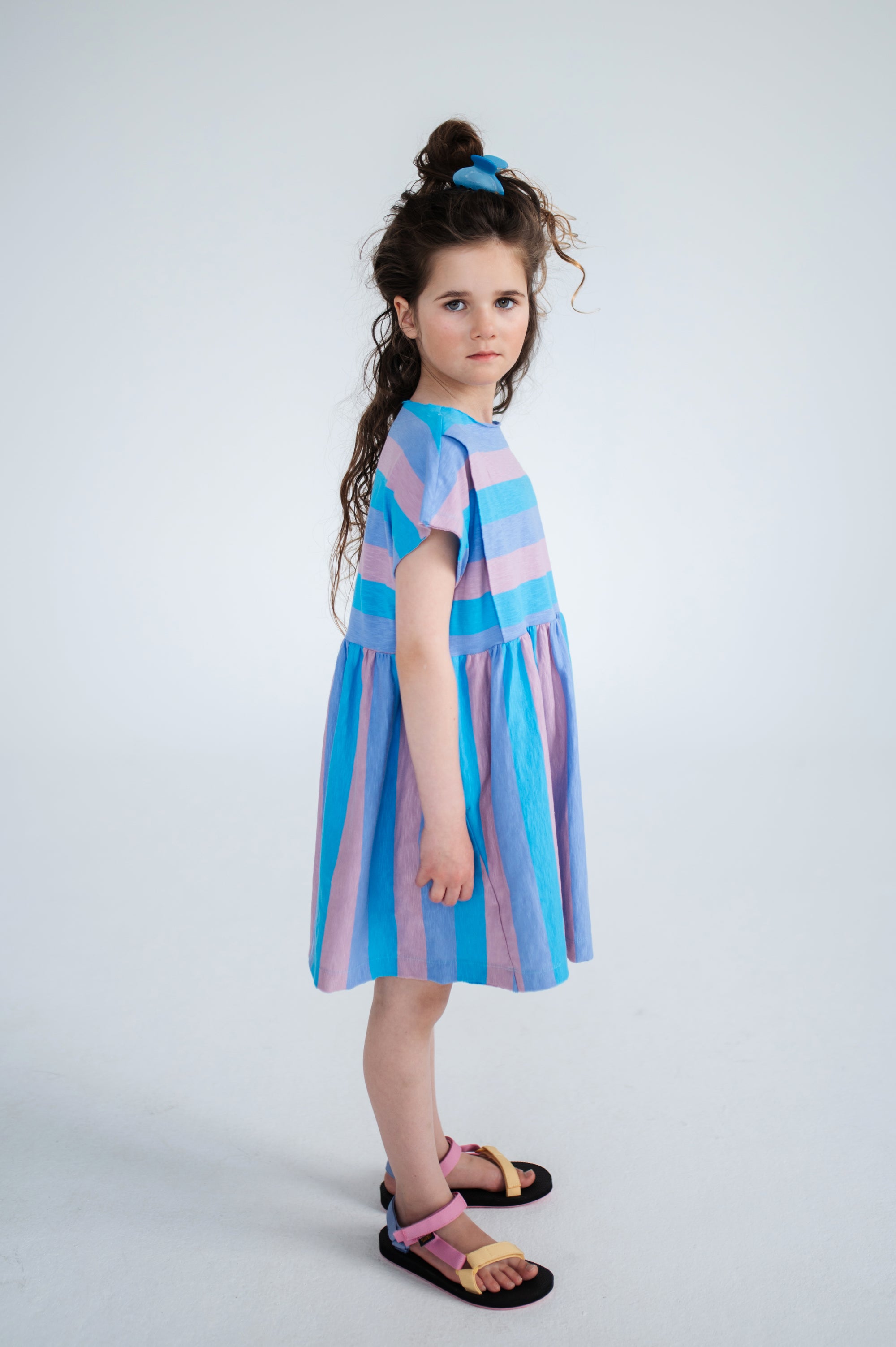Blue and striped pink dress